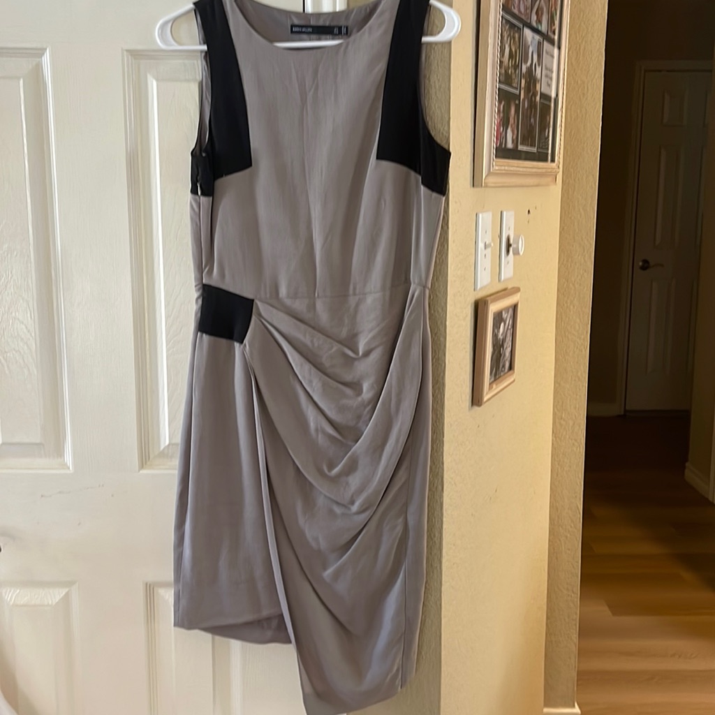 Karen Millen Taupe-Black Trimmed Dress. Price Reduced
